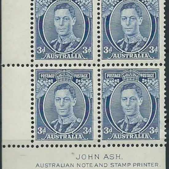 1937/48 3d blue KGVI Die II Ash imprint block of ...