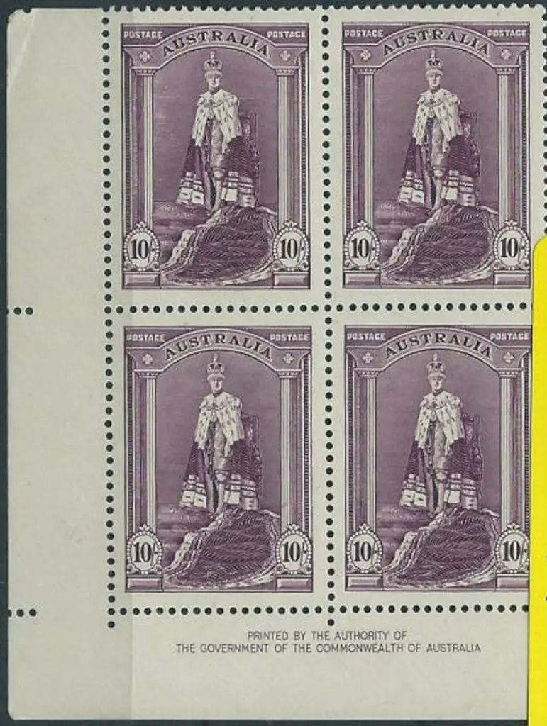 1937/49 10/- Robes By Authority imprint block of 4 ... Image 1++