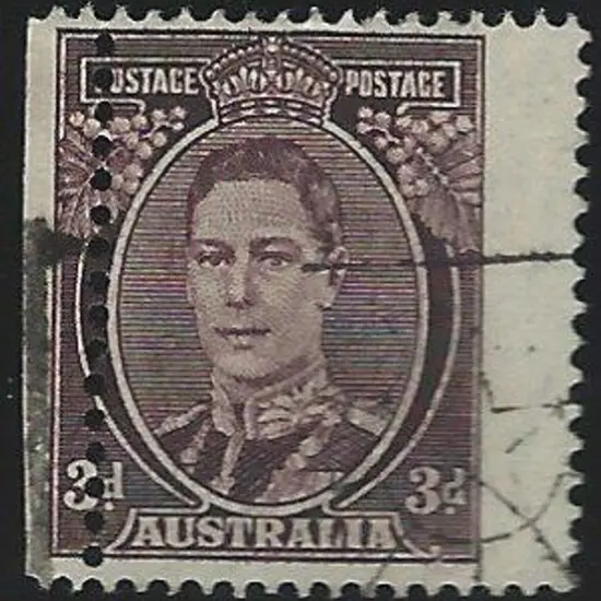 1937/49 3d purple brown KGVI with vertical perfs ...