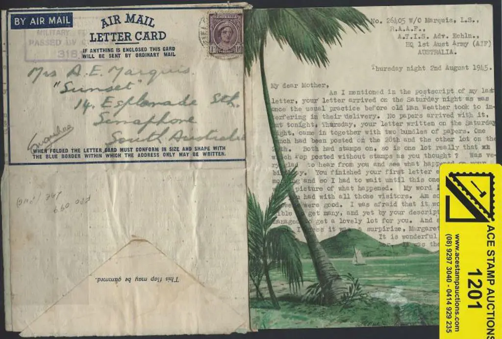1945 (2nd Aug) Air Mail Lettercard with 1d brown ... Image 1++