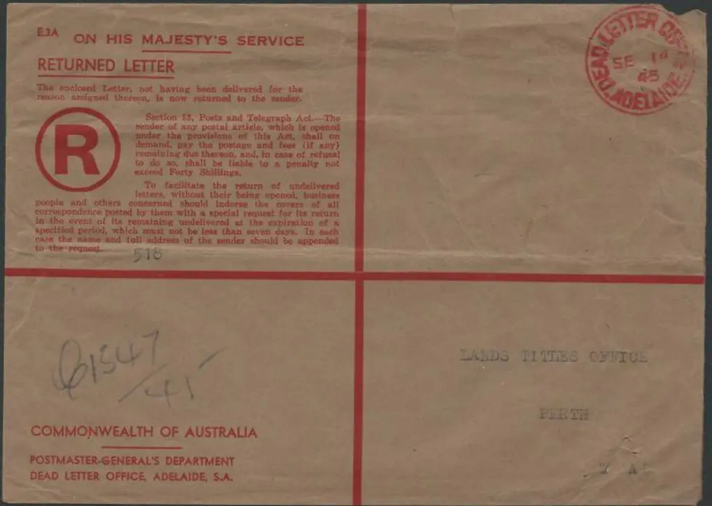 1945 (14th Sept) PMG A5 Formular "OHMS RETURNED ... Image 1++