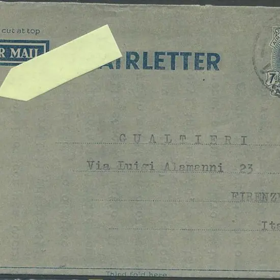 1946 (19th May) POW mail from Myrtleford to Italy ...