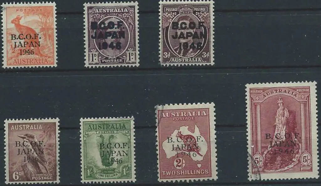 1946 BCOF set of 7 to 5/- on thin paper. F/U with ... Image 1++
