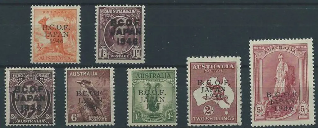 1946 BCOF set of 7 to 5/- Robes on thick paper ... Image 1++