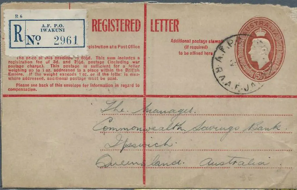 1948 (Nov) BCOF use of 5½d brown KGVI Registered ... Image 1++