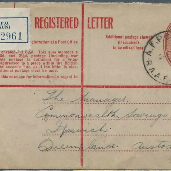 1948 (Nov) BCOF use of 5½d brown KGVI Registered ...