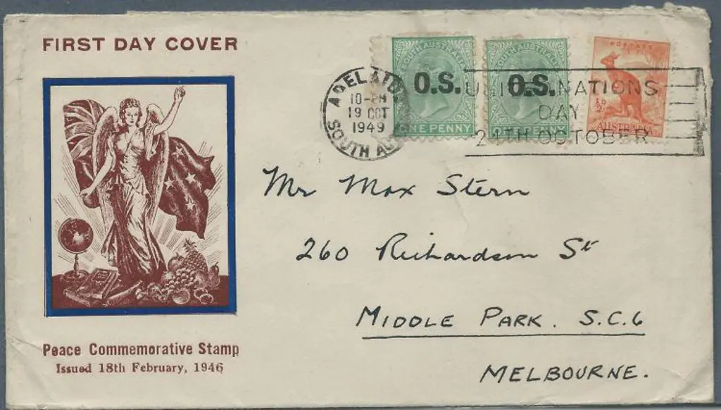 1949 (19th Oct) cover bearing South Australia 1d ... Image 1++