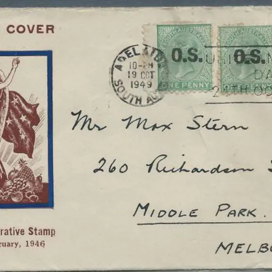 1949 (19th Oct) cover bearing South Australia 1d ...