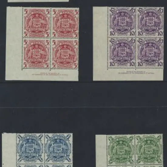 1949/50 Arms set of 4 to £2 in imprint blocks of 4 ...