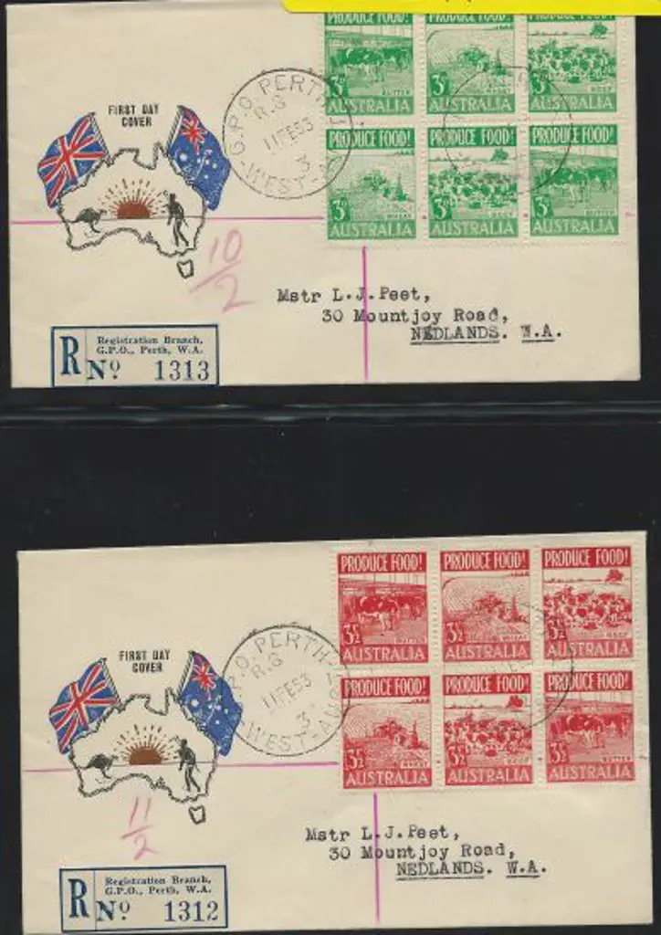 1953 (11th Feb) 3d& 3½d Produce Food blocks of 6 ... Image 1++