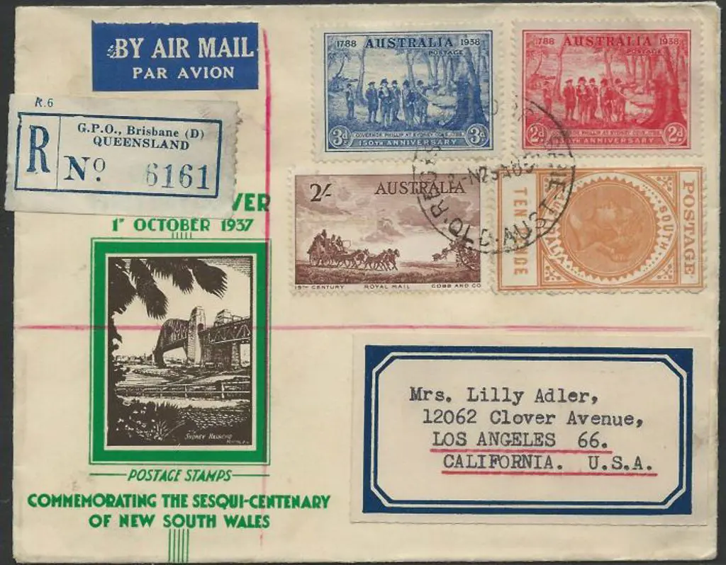 1957 (26th Aug) Regd Airmail cover to USA using ... Image 1++