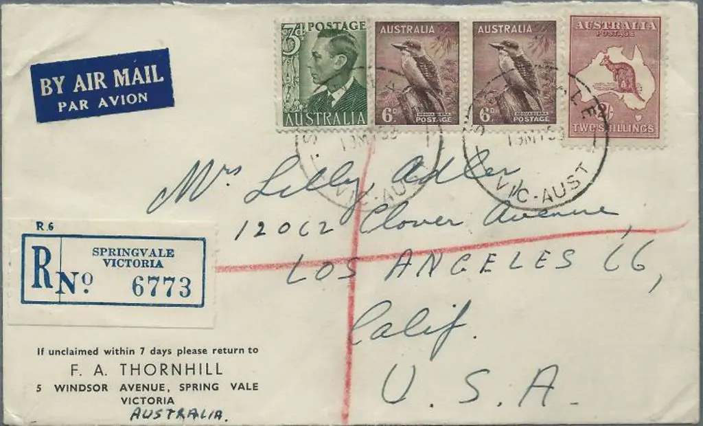 1958 (19th May) Regd Airmail cover Melbourne to ... Image 1++