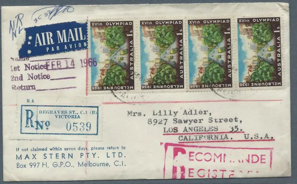 1966 (11th Feb) Regd Airmail cover to USA bearing ... Image 1++