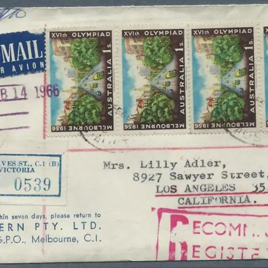 1966 (11th Feb) Regd Airmail cover to USA bearing ...