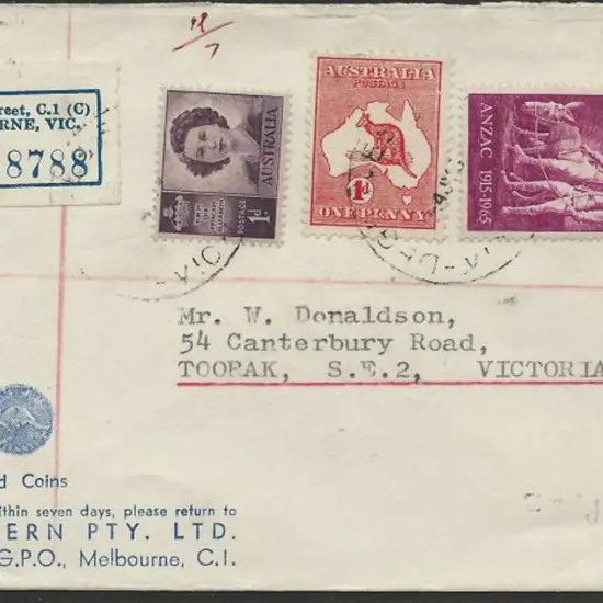 1966 (4th July) Regd cover Melbourne to Toorak ...