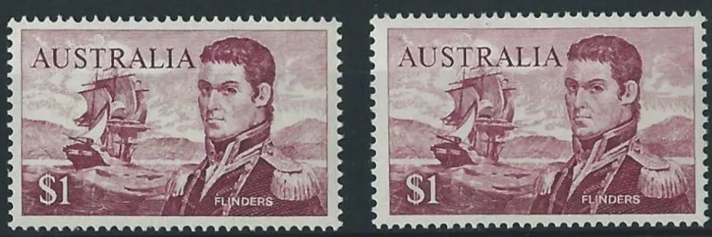 1966/73 $1 Flinders perf. 14¾x14. Two MUH with ... Image 1++