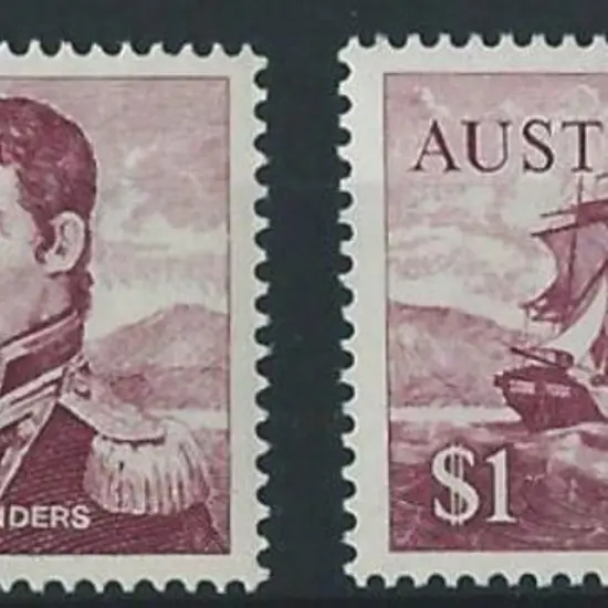 1966/73 $1 Flinders perf. 14¾x14. Two MUH with ...