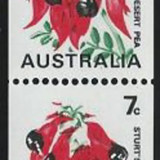 1971 7c Desert Pea coil strip of 4 with buff ...