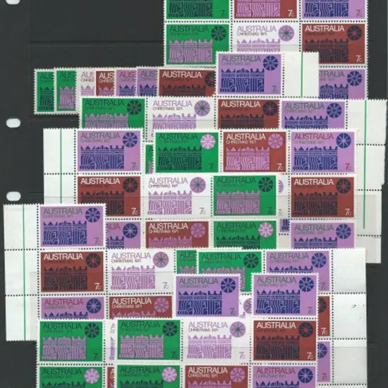 1971 Christmas blocks of 7 x 5 on cream paper & 4 ...