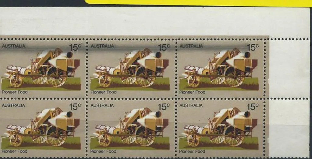 1972 15c Pioneer Food corner selvedge block of 6 ... Image 1++