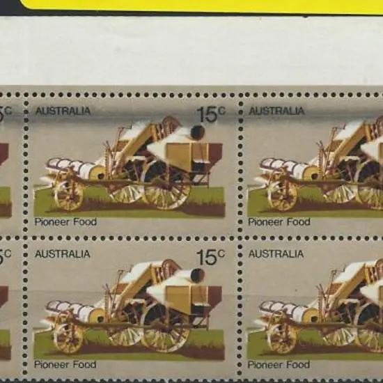 1972 15c Pioneer Food corner selvedge block of 6 ...