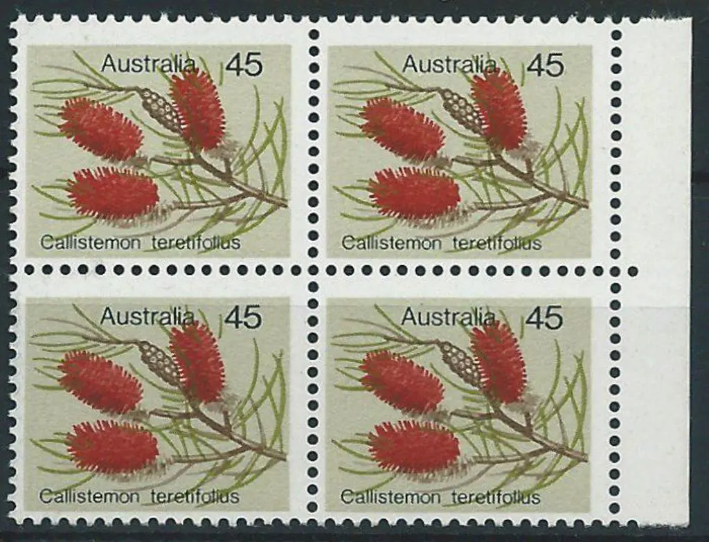 1975 45c wildflower marginal block of 4 with "dull ... Image 1++