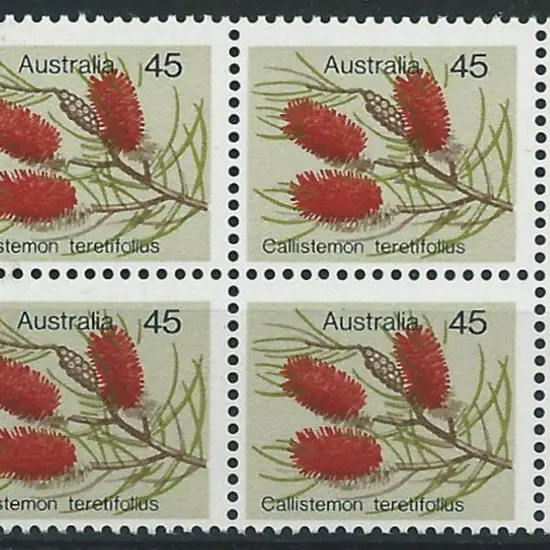 1975 45c wildflower marginal block of 4 with "dull ...