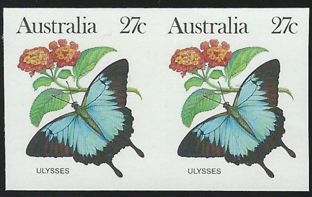 1981 27c Ulysses butterfly imperforate pair. Fresh ... Image 1++
