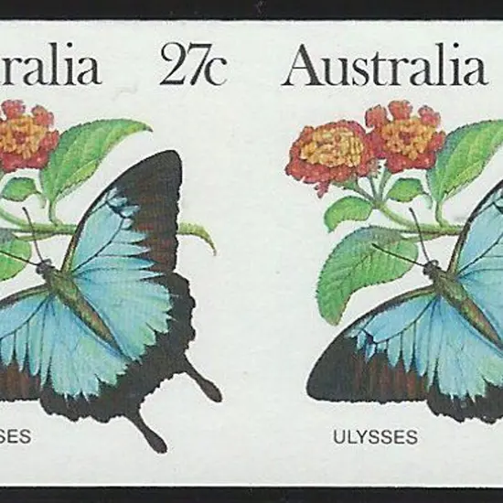 1981 27c Ulysses butterfly imperforate pair. Fresh ...