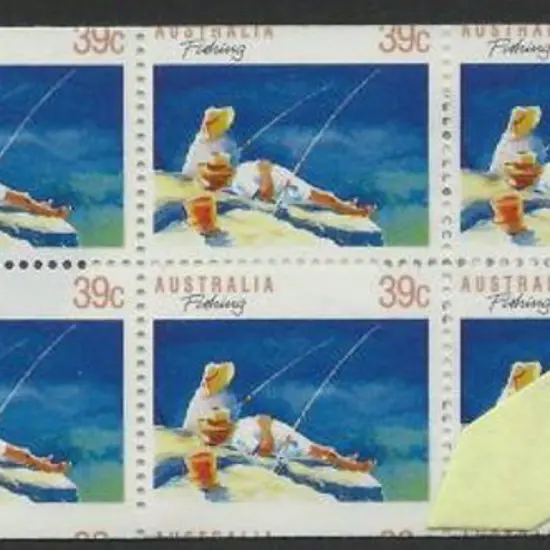 1989 $3.90 Fishing booklet miscut resulting in ...