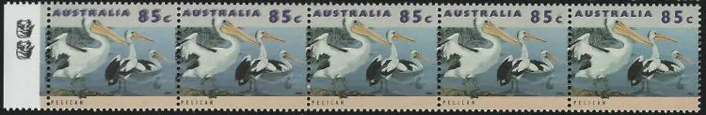 1994 85c Pelican horiz strip of 5 with a clear ... Image 1++