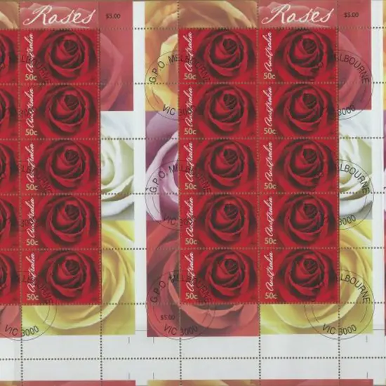 2006 50c "Roses" Greetings sheetlets of 10 x 3 in ...