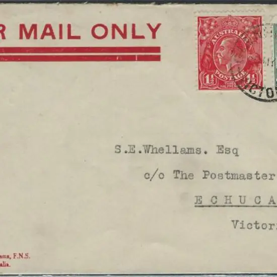 1929 (20th May) 3d green Airmail on SE Whellams ...