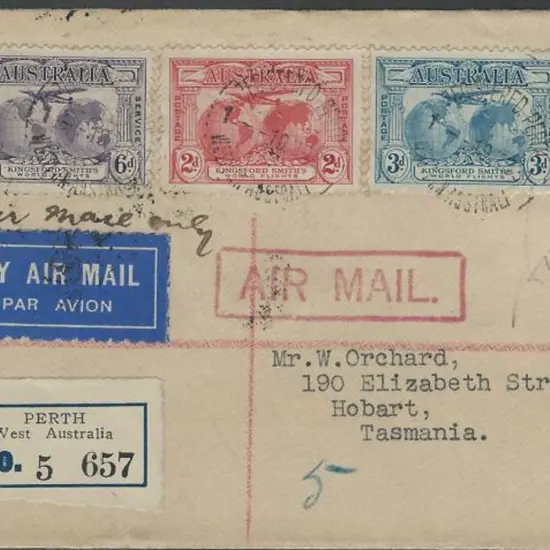 1931 (19th Mar) Kingsford Smith set of 3 on plain ...