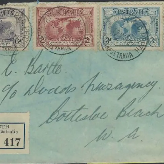 1931 (19th Mar) Kingsford Smith set of 3 on plain ...