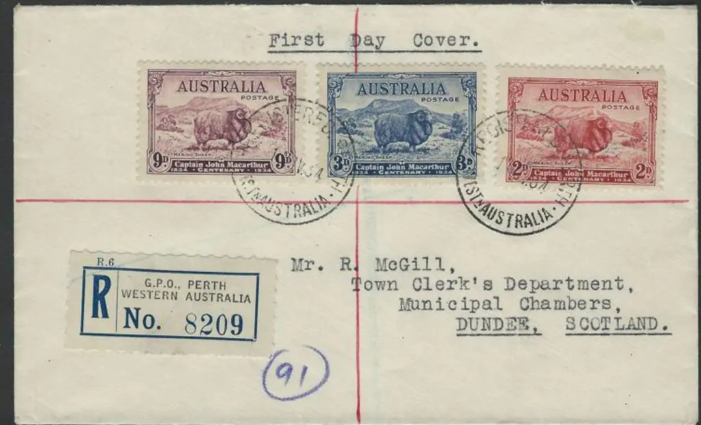 1934 (1st Nov) Macarthur set of 3 on registered ... Image 1++