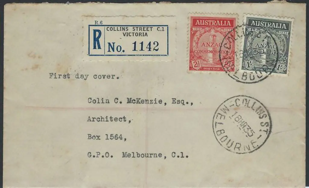 1935 (18th March) Anzac pair on plain "Collins ... Image 1++