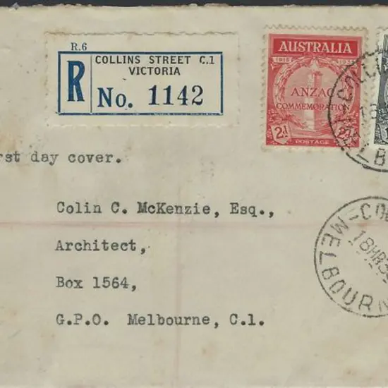 1935 (18th March) Anzac pair on plain "Collins ...
