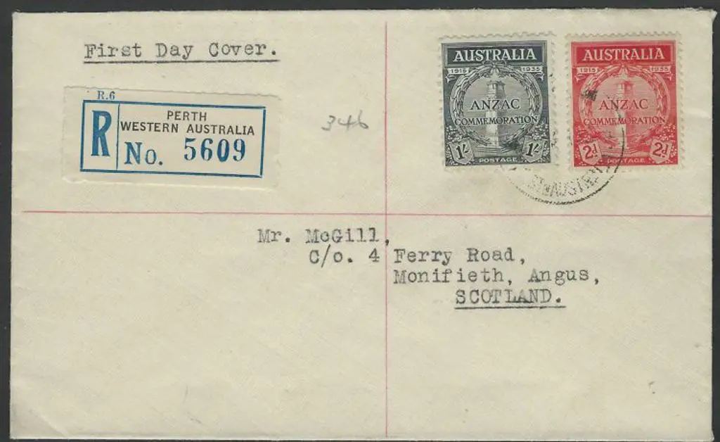 1935 (18th Mar) Anzac pair on Regd GPO Perth plain ... Image 1++
