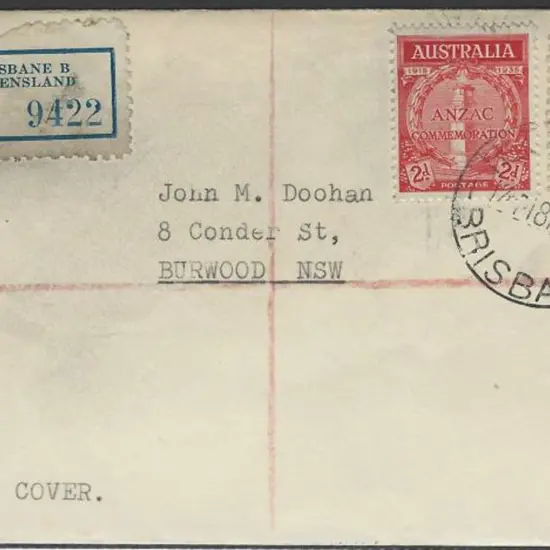 1935 (18th Mar) Anzac pair on Regd Brisbane plain ...