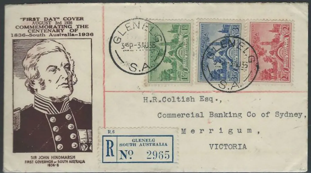 1936 (3rd Aug) SA Cent set of 3 on Glenelg Regd ... Image 1++