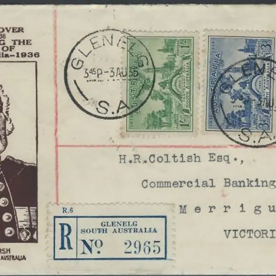 1936 (3rd Aug) SA Cent set of 3 on Glenelg Regd ...