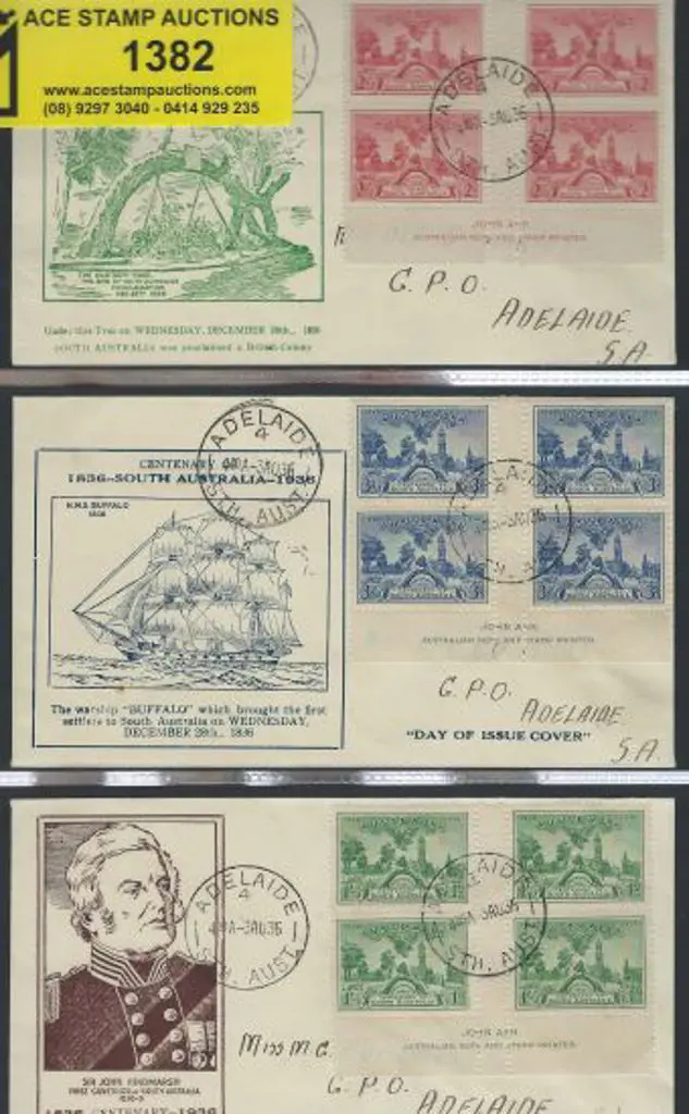 1936 (3rd Aug) SA Cent set of 3 in imprint blocks ... Image 1++