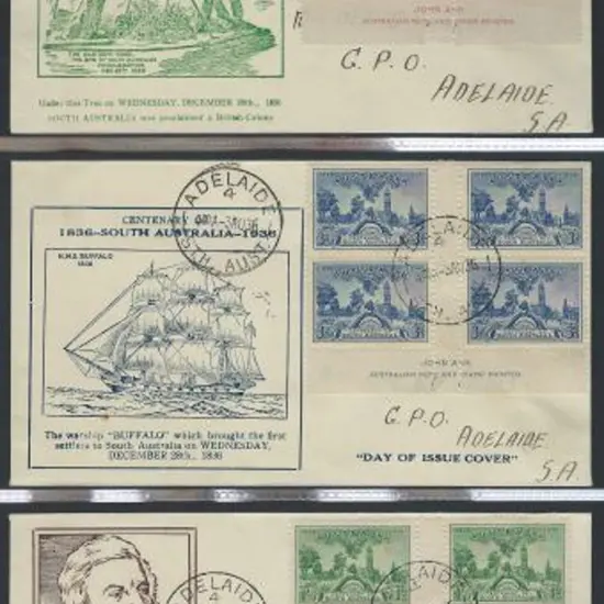 1936 (3rd Aug) SA Cent set of 3 in imprint blocks ...