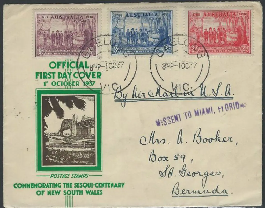 1937 (1st Oct) NSW Sesqui set of 3 on illust cover ... Image 1++