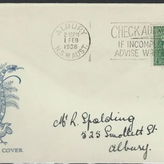 1938 (1st Feb) 4d Koala on Kufner Lyrebird generic ...
