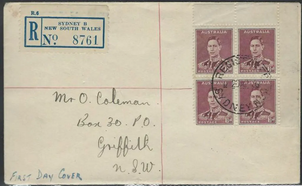 1938 (20th Apr) 1½d maroon KGVI on Sydney ... Image 1++