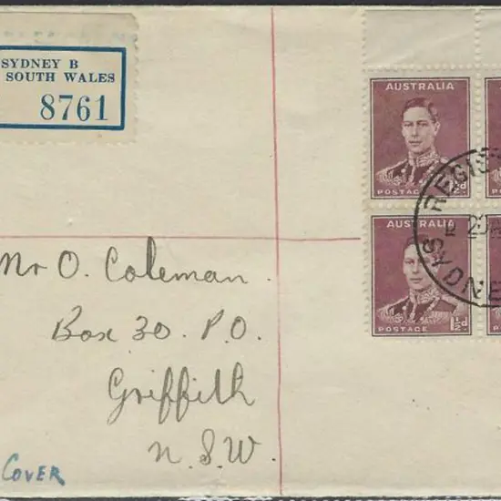 1938 (20th Apr) 1½d maroon KGVI on Sydney ...
