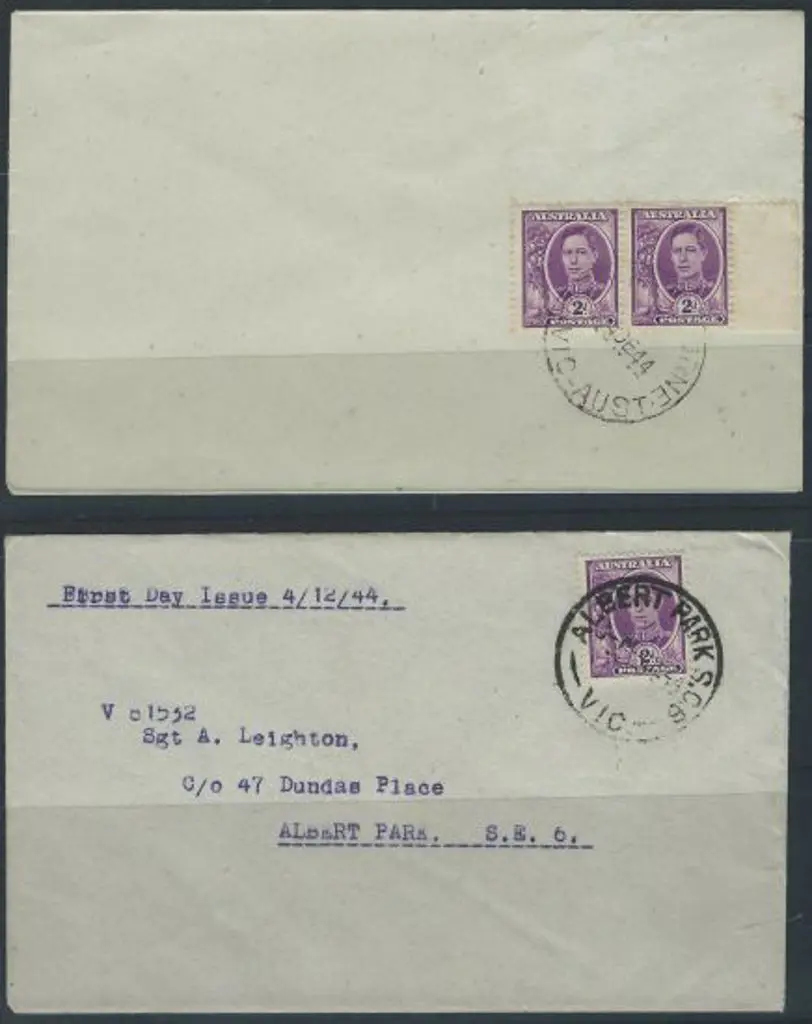 1944 (4th Dec) 2d bright purple KGVI tied to plain ... Image 1++