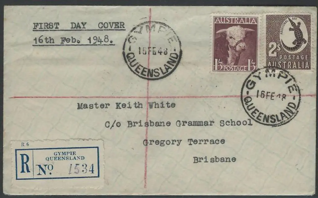 1948 (16th Feb) 1/3d bull & 2/- Aboriginal Art ... Image 1++